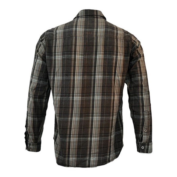 Kuhl Shirt Men's Size Medium Brown Plaid Shattered Flannel Button Double Cloth - Picture 2 of 3
